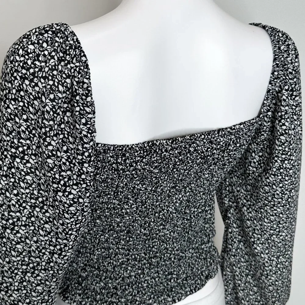 Abercrombie & Fitch Square Neck Balloon Puff Long Sleeve Top Ditsy Floral Print